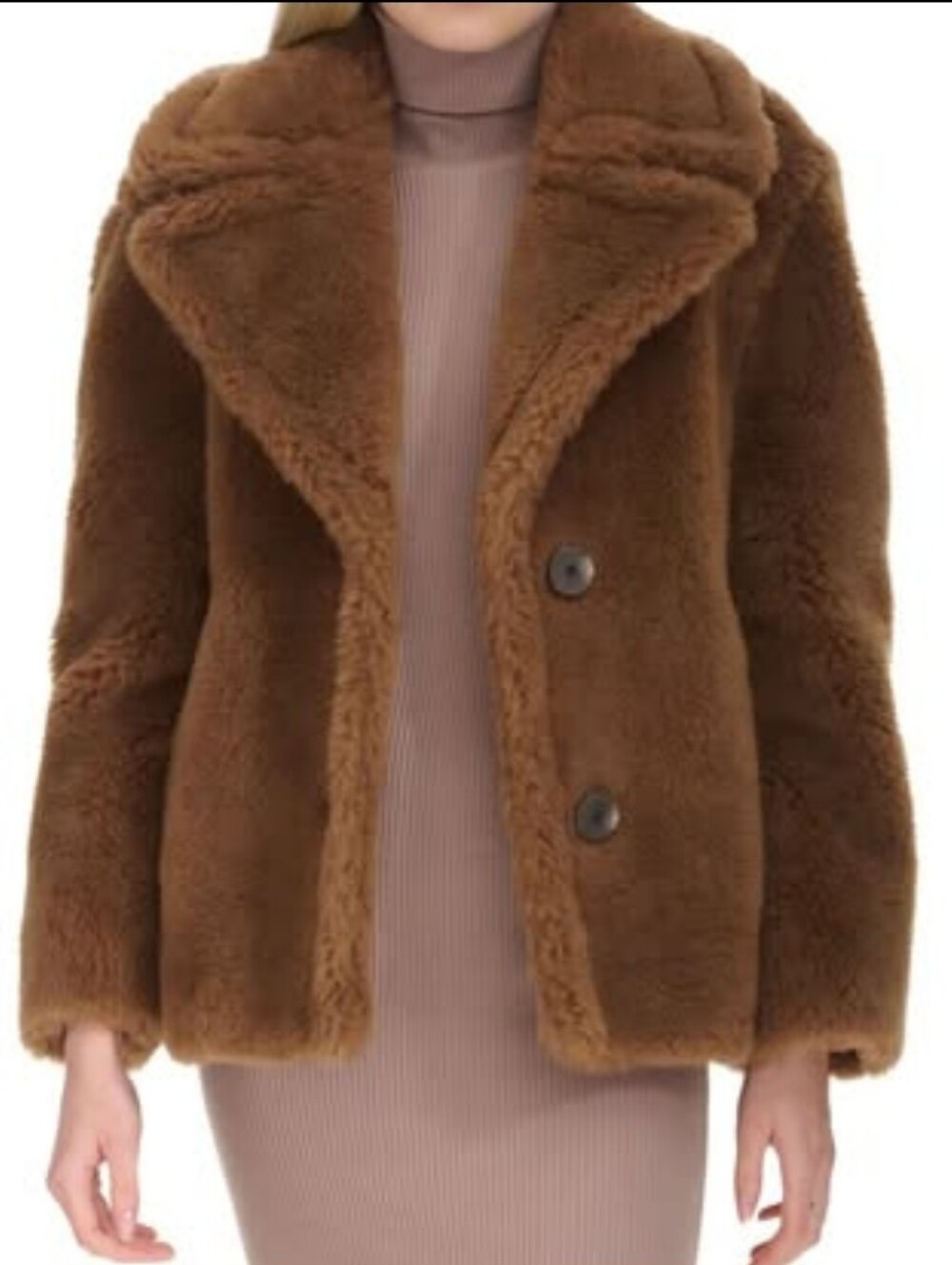 Cole Haan notched-collar single-breasted teddy coat S Toffee Faux Fur